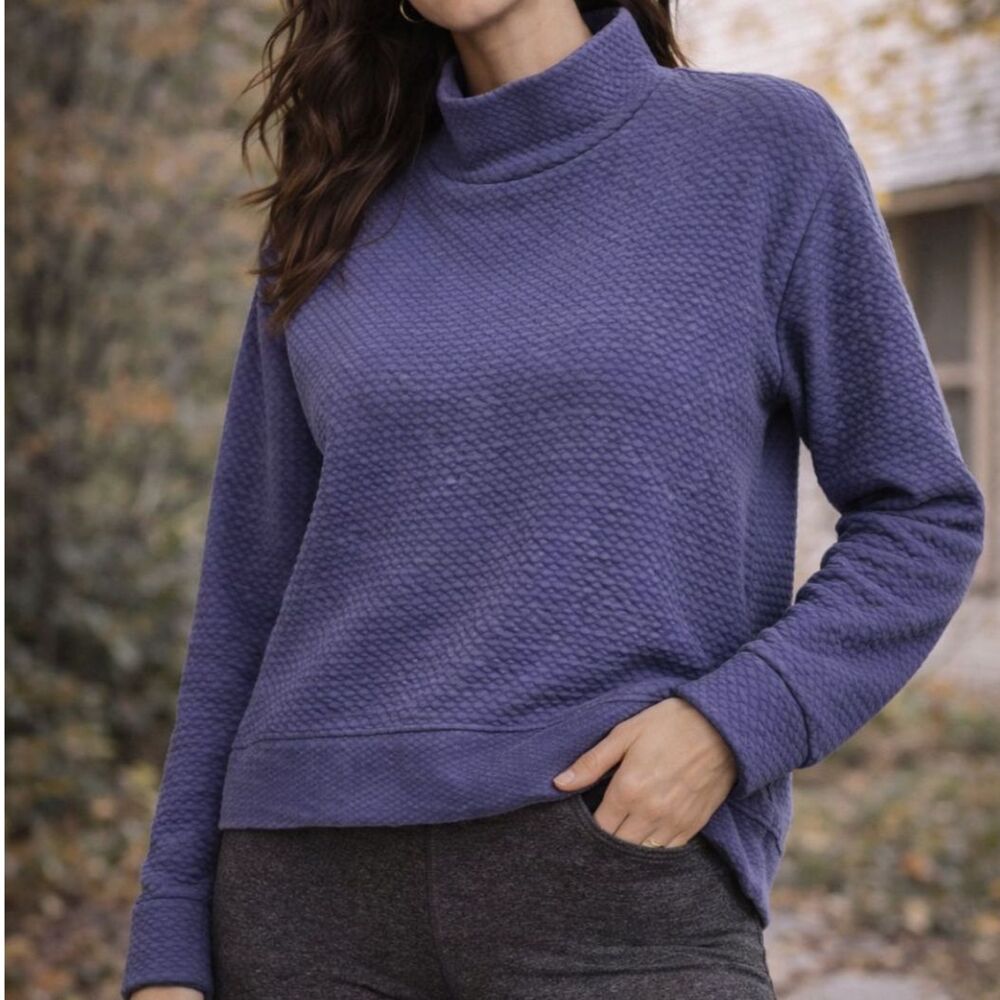 CALIA by Carrie Underwood Textured Mock Neck Pullover – Size Small – Blue/Purple